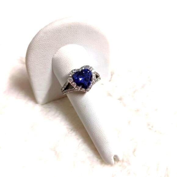 NWOT Heart Shaped Simulated Sapphire & Cubic Zirconia, Sterling Silver Ring - Picture 10 of 14